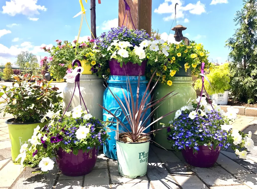 planters for sale at garden retail center near the bloomington-normal illinois community